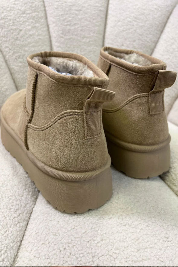 PENNY BEIGE PLATFORM ULTRA MINI FAUX FUR BOOTS