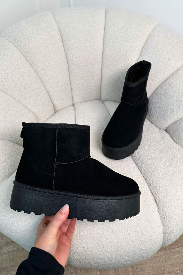 PETRA BLACK PLATFORM MINI FAUX FUR BOOTS