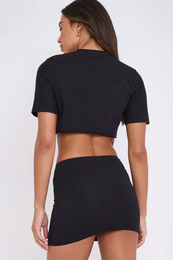 Paris Milano Graphic Crop Top &amp; Skirt Co-ord black