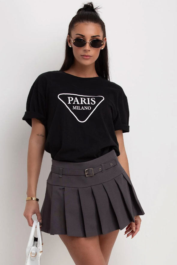 Pleated Mini Skorts Charcoal