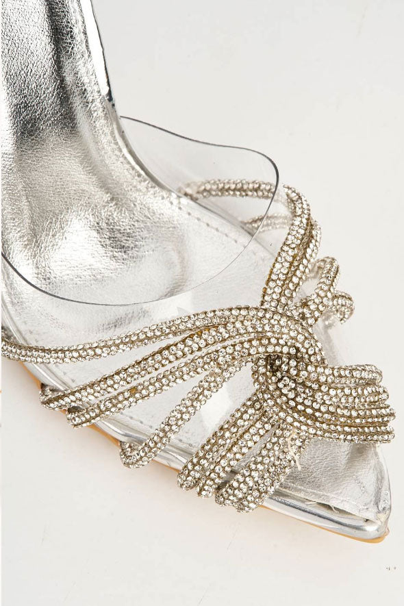 Princezza Diamante Embellished Pointed-Toe Court Shoes in Silver