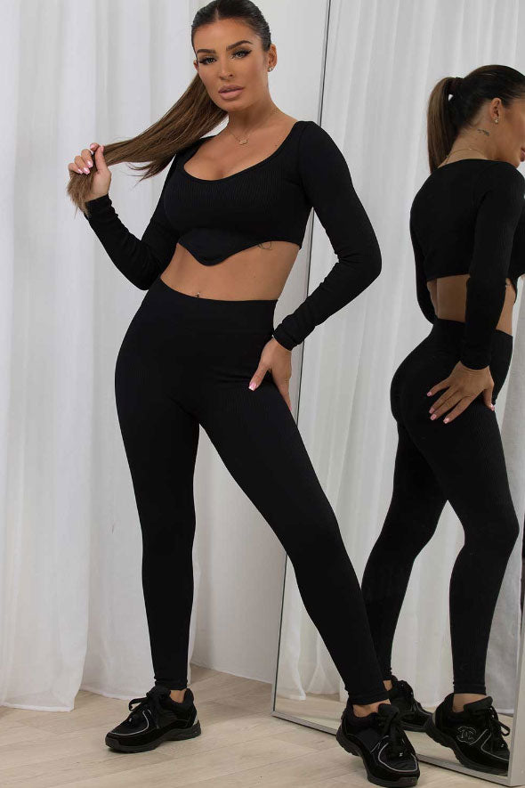 Rib Contour Loungewear Set Black