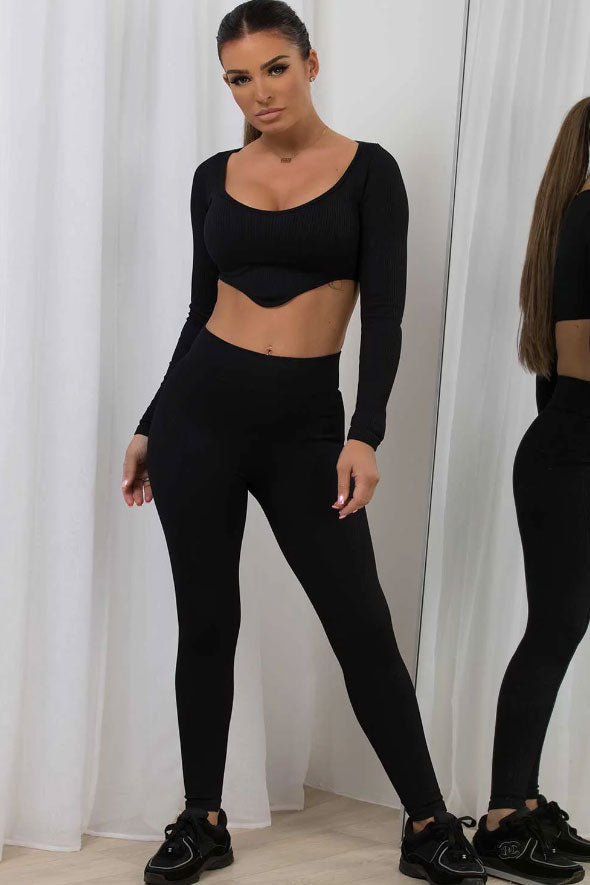 Rib Contour Loungewear Set Black