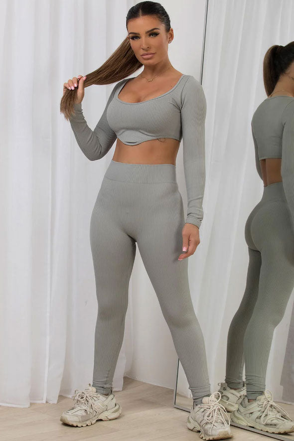 Rib Contour Loungewear Set Grey