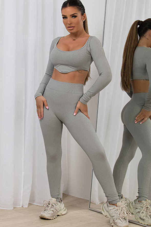 Rib Contour Loungewear Set Grey