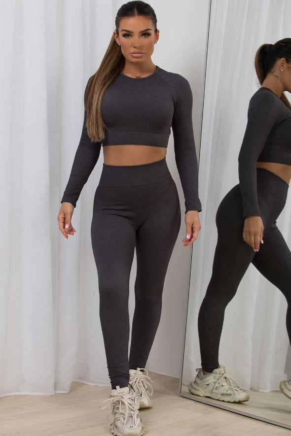 Ribbed Gym Set Co Ord Charcoal grey