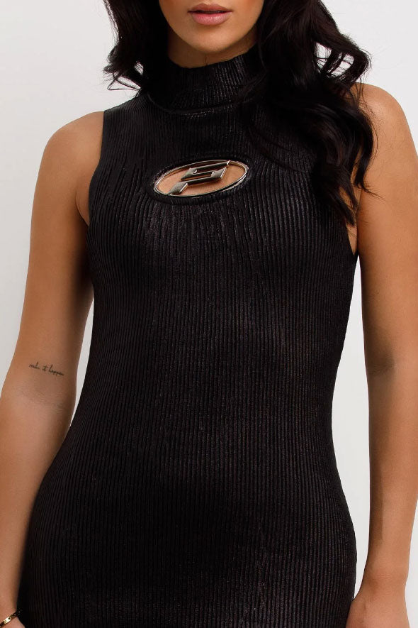 Ribbed Knit Sleeveless Dress In Black