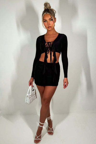 Skirt And Top Set Festival Outfit With Frill Detail Black