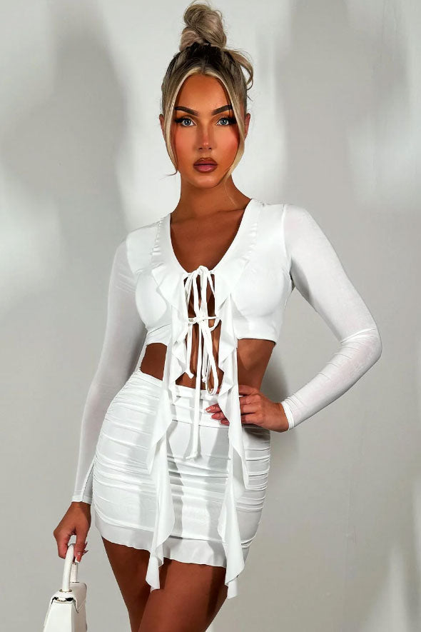 Skirt And Top Set Festival Outfit With Frill Detail White
