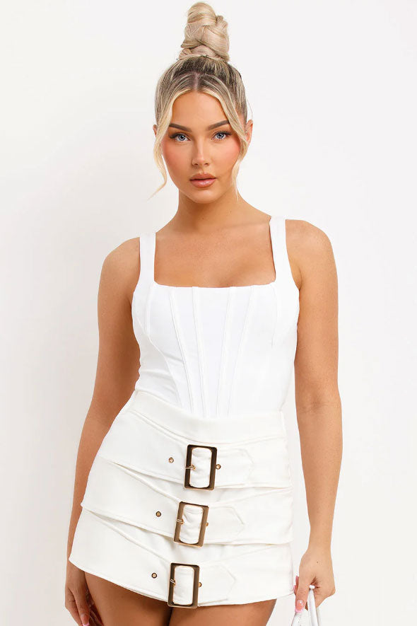 Skort With Buckle Detail White