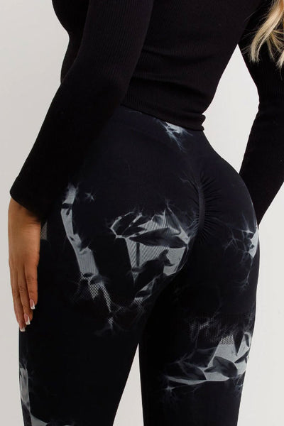 Tie Dye Rib Leggings Scrunch Bum Black