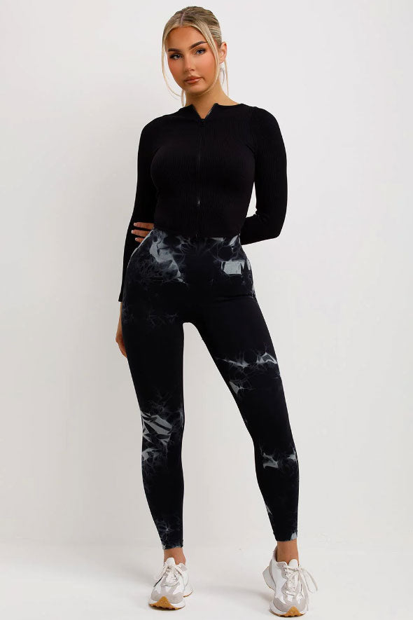 Tie Dye Rib Leggings Scrunch Bum Black