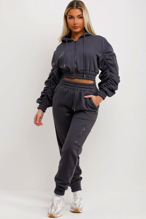 Tracksuit With Ruched Sleeves Charcoal