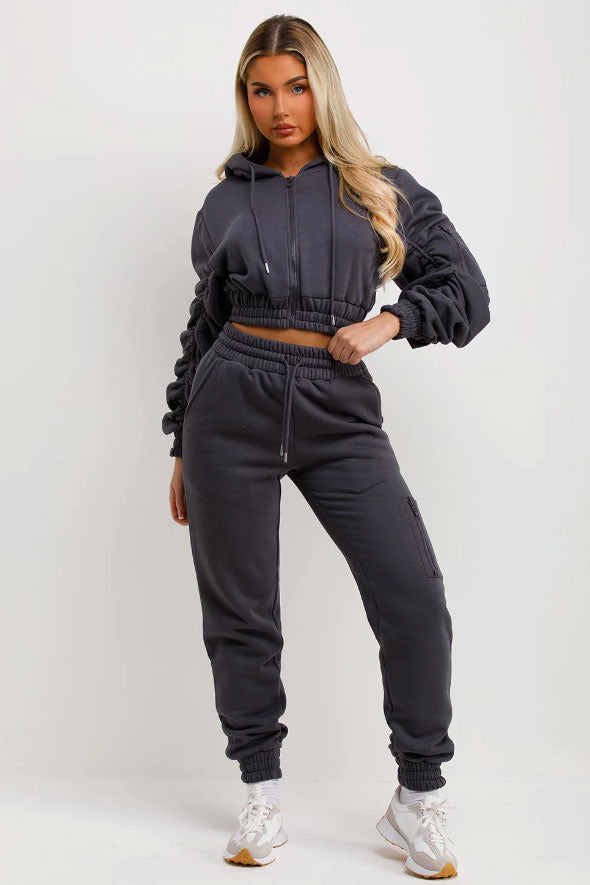 Tracksuit With Ruched Sleeves Charcoal