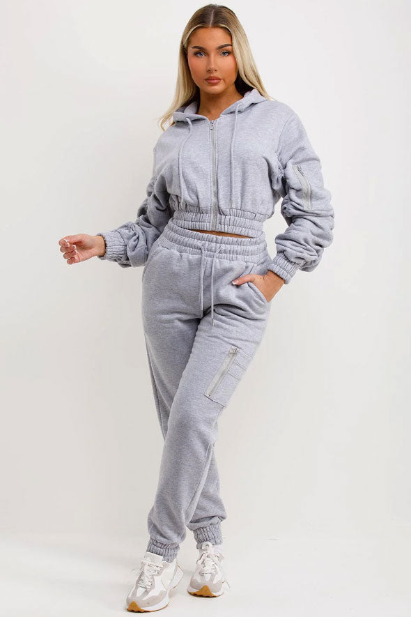 Tracksuit With Ruched Sleeves Grey