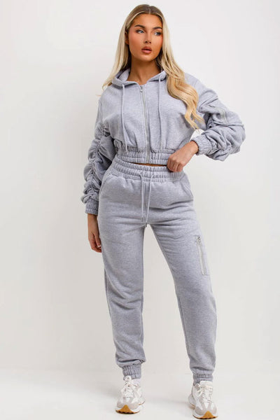 Tracksuit With Ruched Sleeves Grey