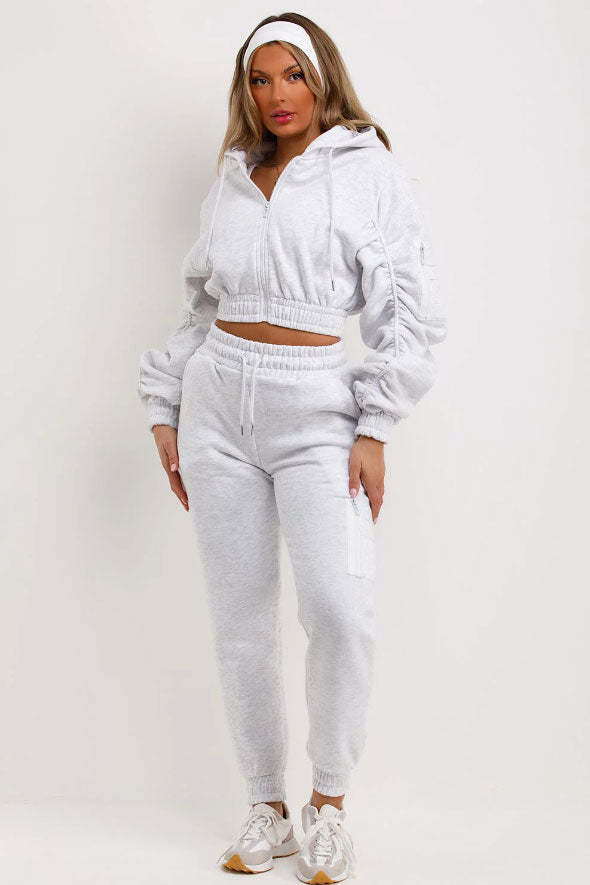 Tracksuit With Ruched Sleeves Grey Marl