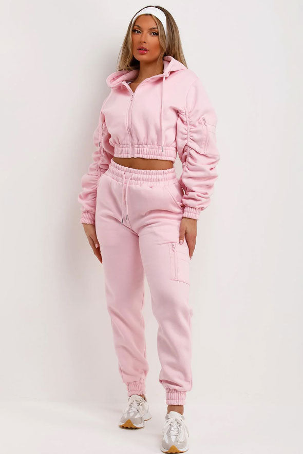 Tracksuit With Ruched Sleeves Pink