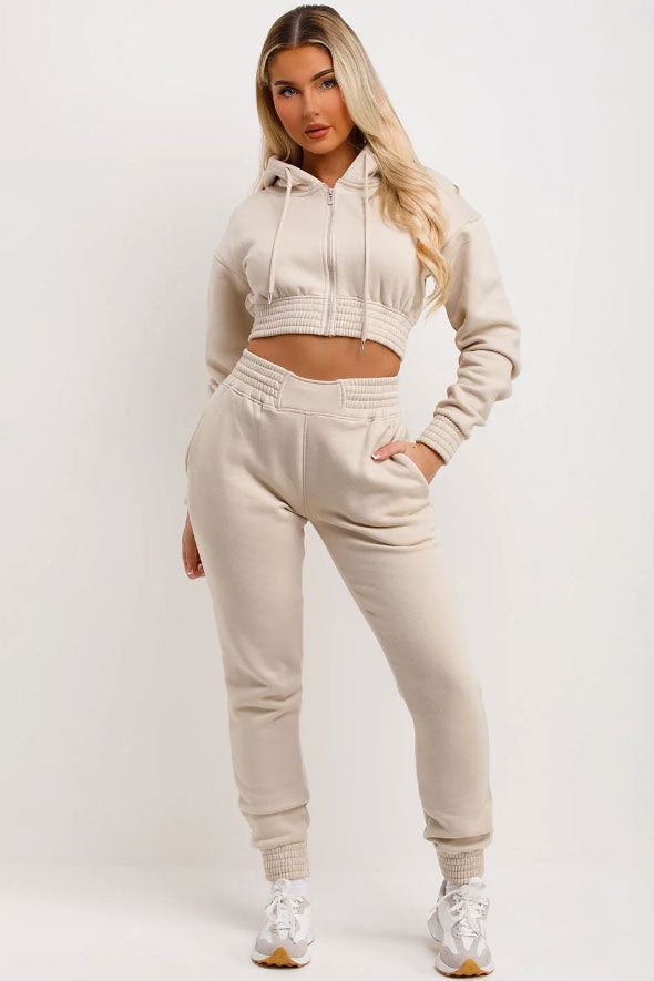 Tracksuit With Zip Front Cropped Oatmeal