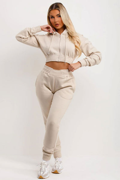 Tracksuit With Zip Front Cropped Oatmeal