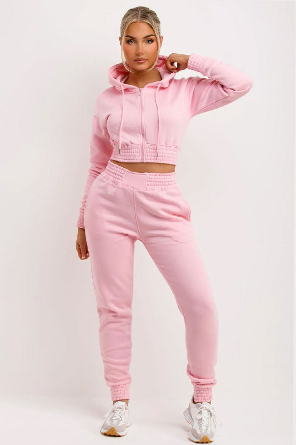 Tracksuit With Zip Front Cropped Pink