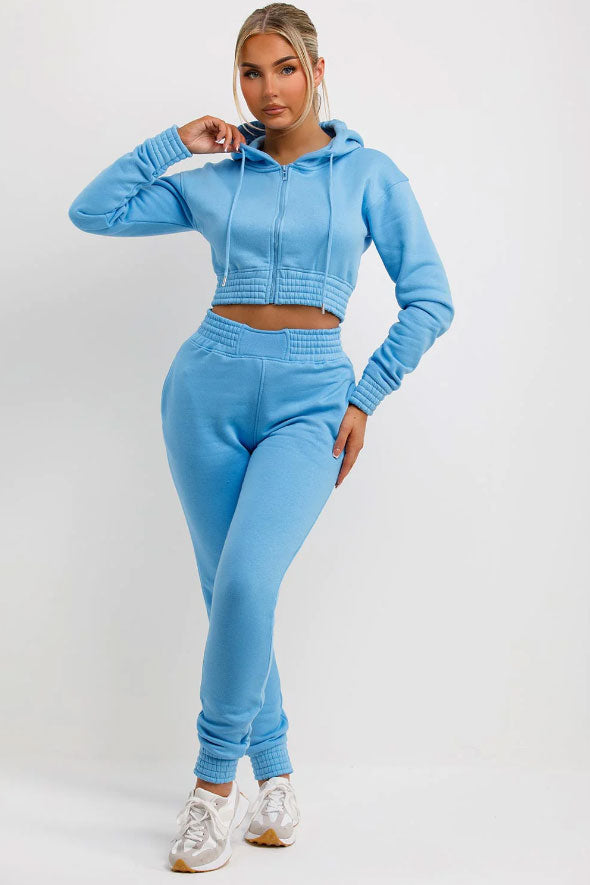 Tracksuit With Zip Front Cropped Sky Blue