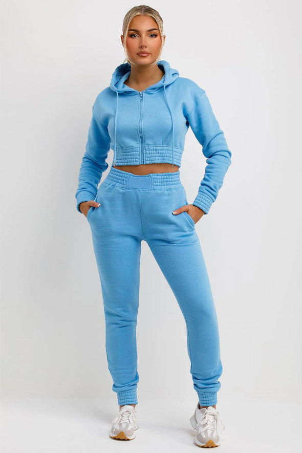 Tracksuit With Zip Front Cropped Sky Blue