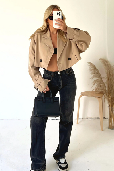 BEIGE CROPPED LONG SLEEVE MAC JACKET