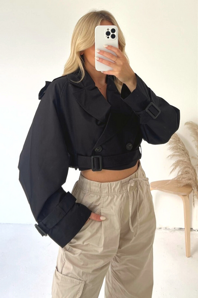 Black CROPPED LONG SLEEVE MAC JACKET
