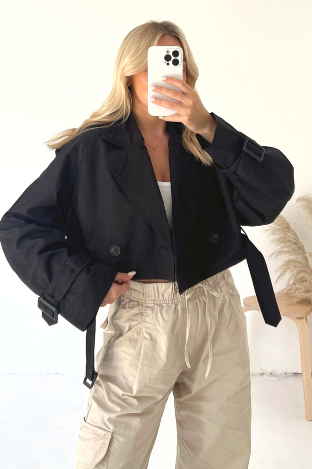 Black CROPPED LONG SLEEVE MAC JACKET