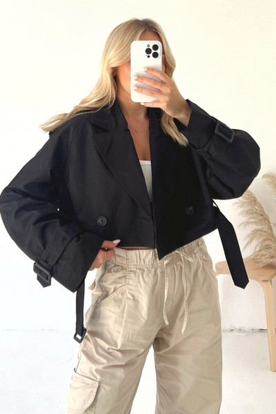Black CROPPED LONG SLEEVE MAC JACKET