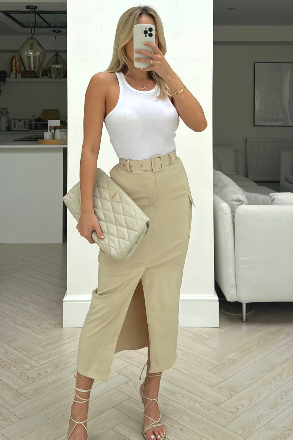 Beige CARGO MIDI SKIRT