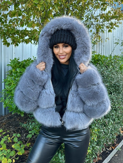 Grey Super Soft Faux Fur Hooded Jacket