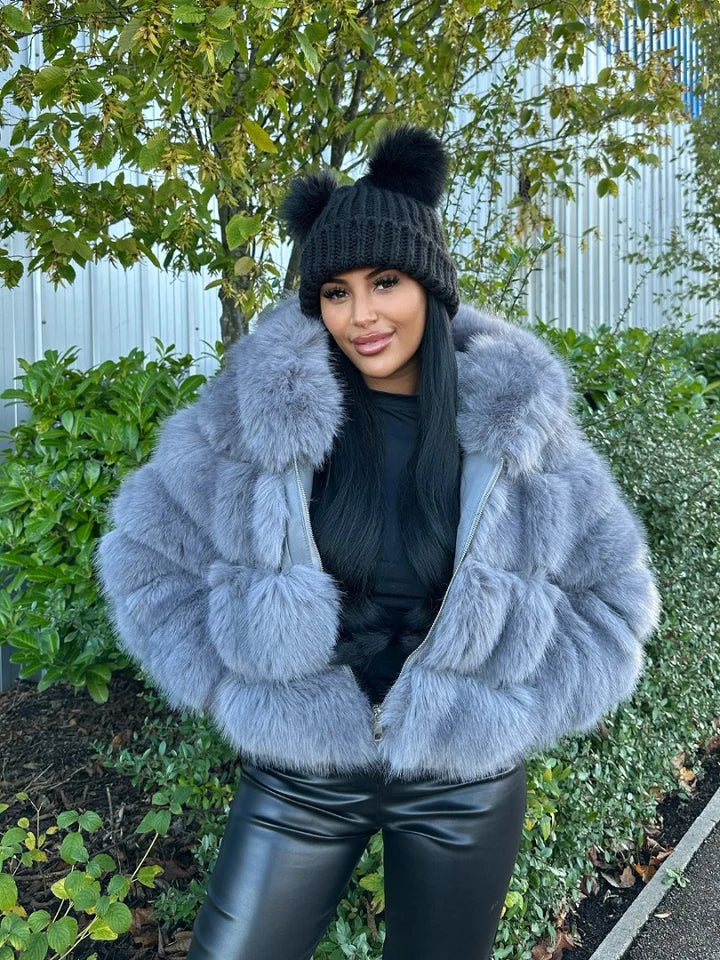 Grey Super Soft Faux Fur Hooded Jacket