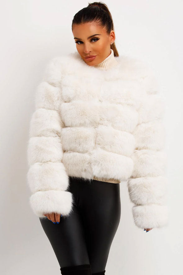 White Faux Fur Bubble Coat