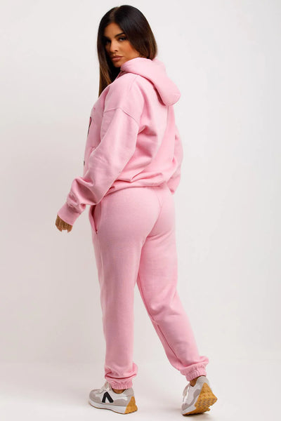 Tracksuit Hoodie Joggers Set With Graphic Print Pink
