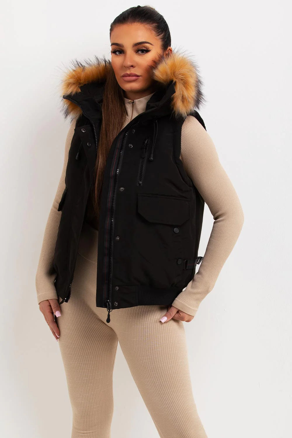 Black Gilet With Fur Hood