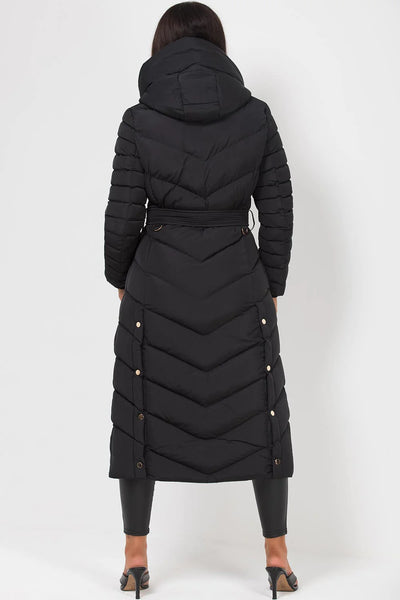 Long Puffer Down Coat With Belt Black