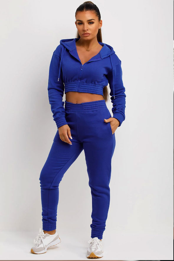 Tracksuit With Zip Front Cropped Royal Blue