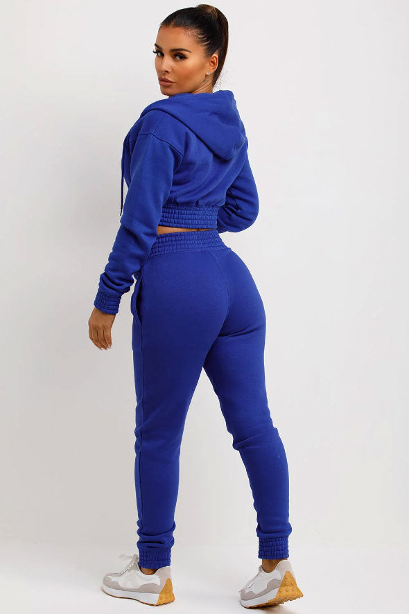 Tracksuit With Zip Front Cropped Royal Blue