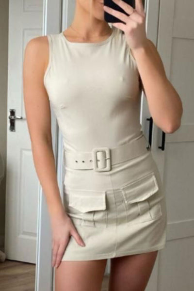 Skort cargo belt dress beige