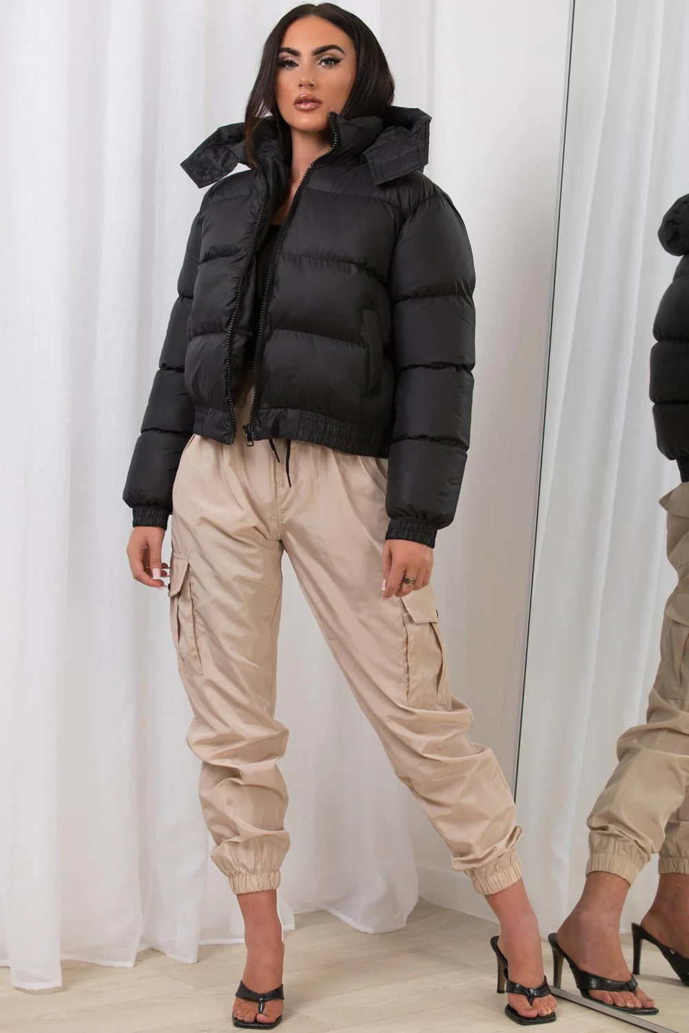 Hooded cropped puffer 2024 jacket