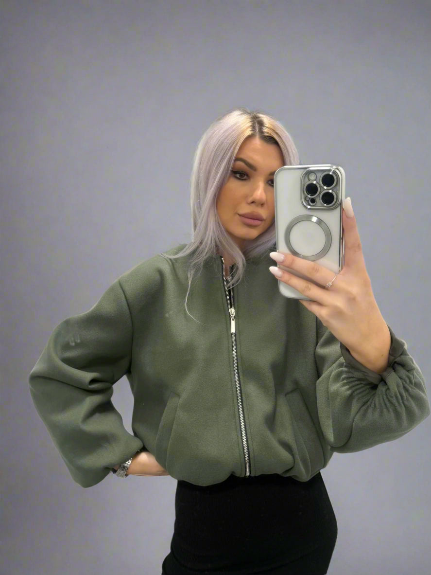 Oversized Bomber Jacket Khaki