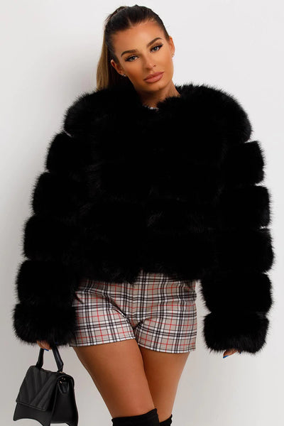 Black Faux Fur Bubble Coat
