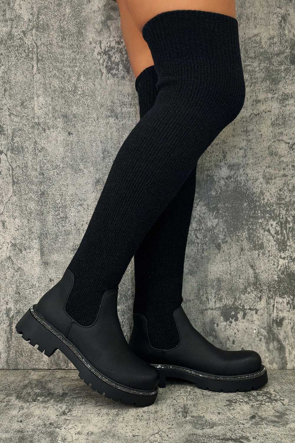 Over The Knee Sock Boots Black Looking Good Boutique