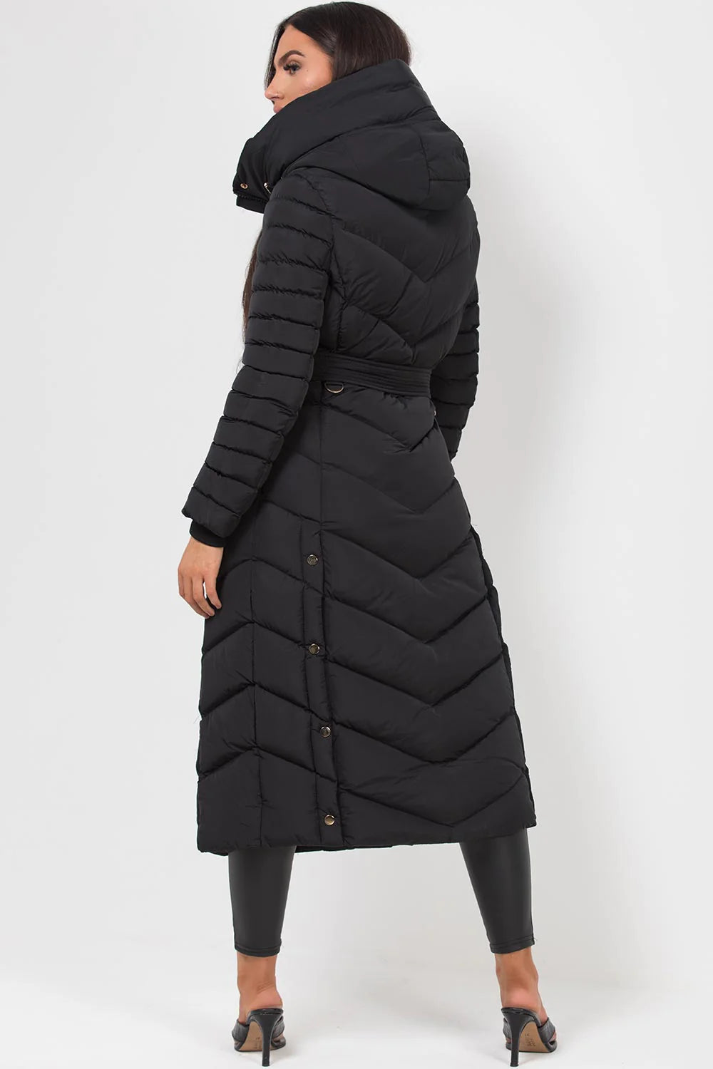 Long Puffer Down Coat With Belt Black