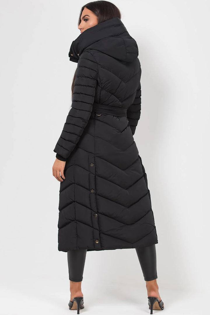 Long Puffer Down Coat With Belt Black Looking Good Boutique
