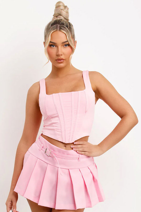 Corset Crop Top Boned Pink