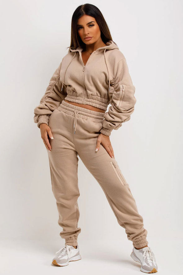 Tracksuit With Ruched Sleeves Beige