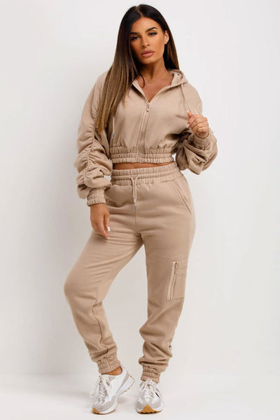 Tracksuit With Ruched Sleeves Beige